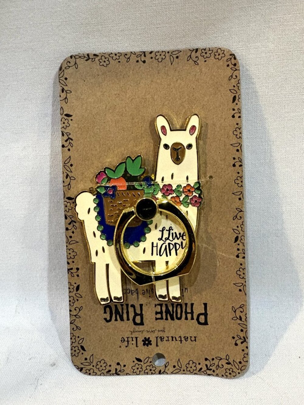 Natural Life Metal Enamel Ilive happy Llama Phone Ring